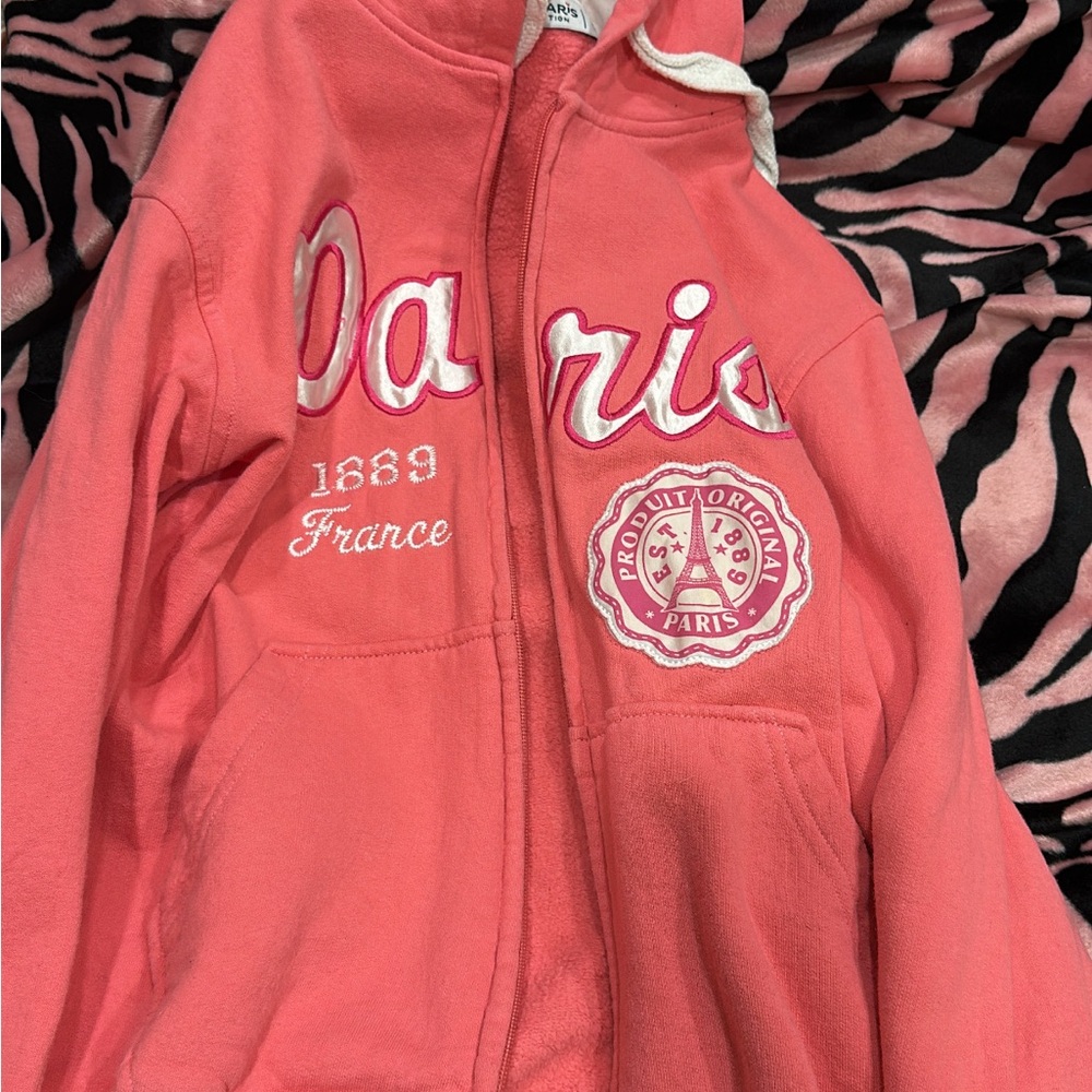 Pink Paris Zip-Up Jacket with Vintage Design